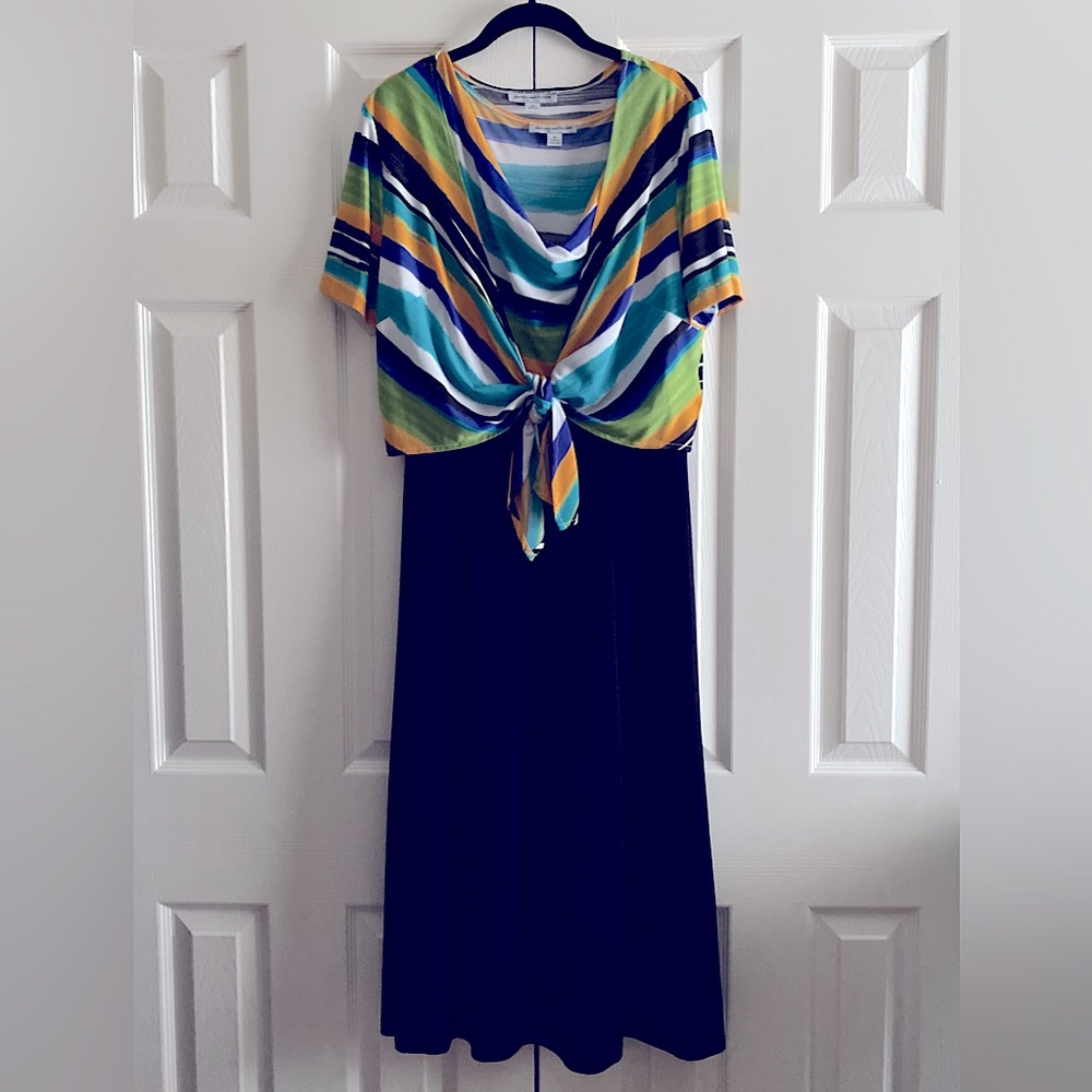 DANNY & NICOLE 2 Piece Set STRIPE COWL NECK MIDI DRESS OFFICE RESORT Colorful 12